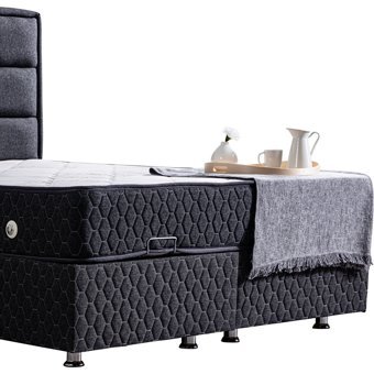 Setay Grande 200 x 150 cm Ayrılabilen Yataklı Başlıklı Çift Kişilik Sandıklı Baza Seti Antrasit