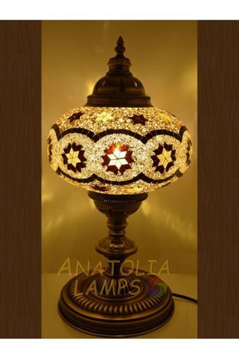 Anatolialamps Mozaik Lamba Masaüstü Tekli Cam Tek Ayak Abajur Renkli