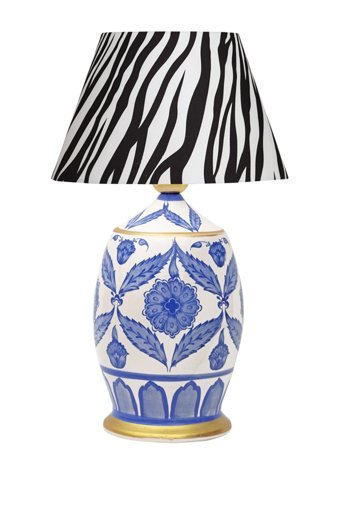 Vinner Handmade Ceramic Botanical Zebra Tekli Porselen Tek Ayak Abajur Siyah