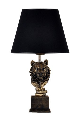 Qdec Modern Dizayn Aslan Gold Siyah Tekli Kumaş Tek Ayak Abajur Gold-Siyah