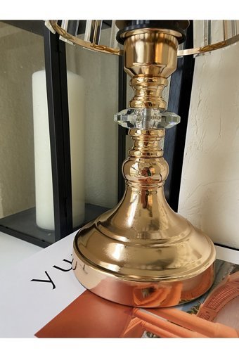 Decovien Kristal Camlı Tekli Metal Tek Ayak Abajur Gold