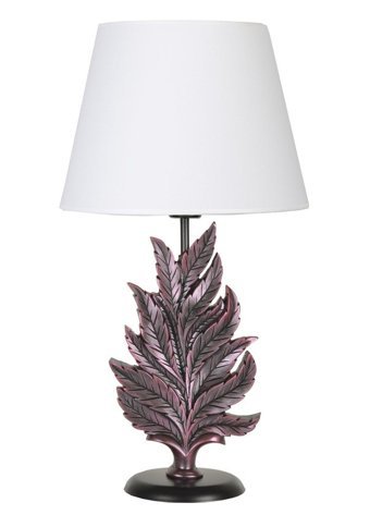 Qdec Modern Dizayn Yaprak Mor Beyaz Tekli Metal - Kumaş - Reçine Tek Ayak Abajur Mor - Beyaz