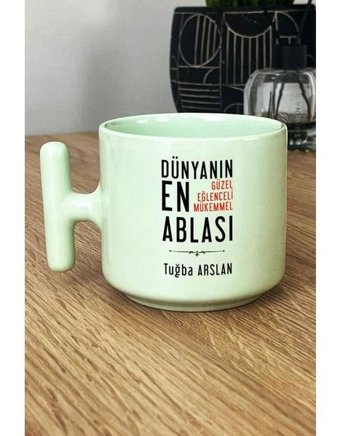 Hedizu Kişiye Özel Abla Pastel T Kulplu Kupa Bardak Yeşil Ablaya Doğum Günü Hediyesi