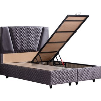 Setay Nesta 200 x 160 cm Ayrılabilen Yataklı Başlıklı Çift Kişilik Sandıklı Baza Seti Antrasit