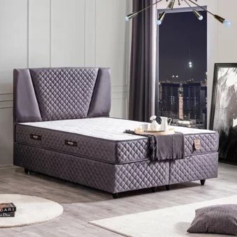 Setay Nesta 200 x 160 cm Ayrılabilen Yataklı Başlıklı Çift Kişilik Sandıklı Baza Seti Antrasit