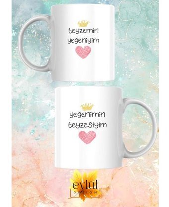 Eylül Design Teyze Yeğen Ikili Porselen Özel Tasarım Baskılı Kupa Bardak-Doğum Günü HEDIYESI-2ADET