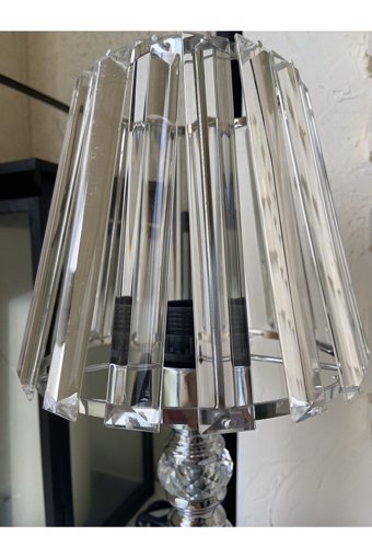 Decovien Kristal Camlı Gümüş Tekli Metal Tek Ayak Abajur Gümüş