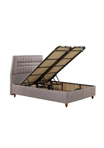 Mobilya Dükkanım Favori 140 x 200 cm Yataklı Başlıklı Çift Kişilik Sandıklı Baza Seti Gri