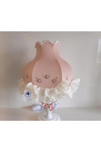 Luluavizem Rokoko Tekli Kumaş Tek Ayak Abajur Pembe
