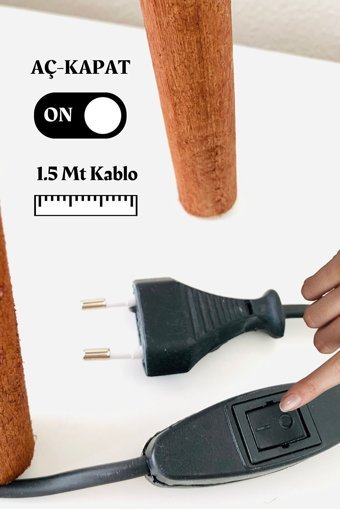 Abbagıft Zarafet Tekli Ahşap 3 Ayaklı Abajur Bej