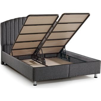 Md Armoni 140 x 200 cm Ayrılabilen Yataklı Başlıklı Çift Kişilik Sandıklı Baza Seti Gri