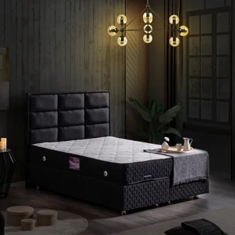 Setay Grande 190 x 140 cm Ayrılabilen Yataklı Başlıklı Çift Kişilik Sandıklı Baza Seti Antrasit