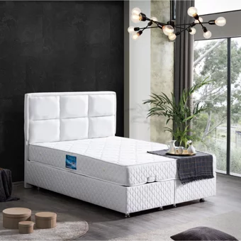 Setay Orthosoft 190 x 140 cm Ayrılabilen Yataklı Başlıklı Çift Kişilik Sandıklı Baza Seti Beyaz