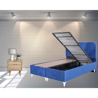 Berksan Uyku Dünyası 100 x 200 cm Ayrılabilen Başlıklı Çift Kişilik Sandıklı Baza Seti Mavi