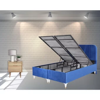 Berksan Uyku Dünyası 100 x 200 cm Ayrılabilen Başlıklı Çift Kişilik Sandıklı Baza Seti Mavi