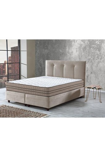 İpek Mobilya Manolya 140 x 200 cm Başlıklı Çift Kişilik Sandıklı Baza Seti Bej