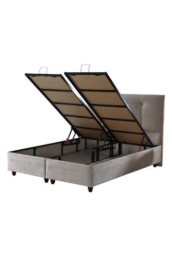 İpek Mobilya Manolya 140 x 200 cm Başlıklı Çift Kişilik Sandıklı Baza Seti Bej