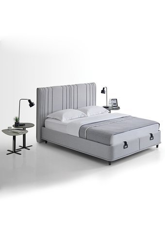 Yataş Liven 150 x 200 cm Başlıklı Çift Kişilik Sandıklı Baza Seti Açık Gri