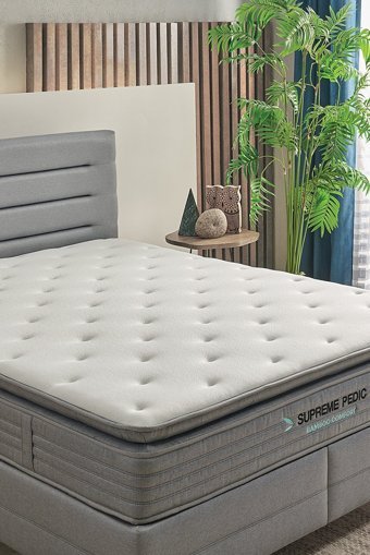 Yataş Supreme Pedic 100 x 200 cm Yataklı Başlıklı Çift Kişilik Sandıklı Baza Seti Mavi