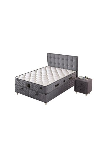 Sleep 140 x 190 cm Ayrılabilen Yataklı Başlıklı Çift Kişilik Sandıklı Baza Seti Gri