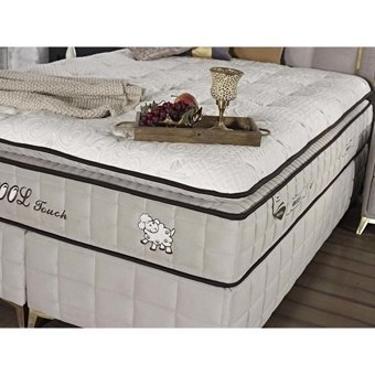 Tutku Yatak Wool Touch 160 x 200 cm Yataklı Başlıklı Çift Kişilik Sandıklı Baza Seti Gri