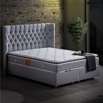 Setay Napoli 180 x 200 cm Ayrılabilen Yataklı Başlıklı Çift Kişilik Sandıklı Baza Seti Gri