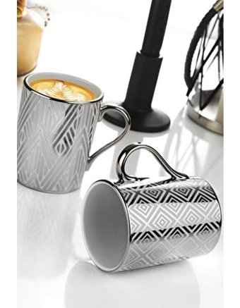 Kütahya Porselen Forest 2li Mug Bardak Porselen Malzeme Şık Desen Platin Renk - Gümüş
