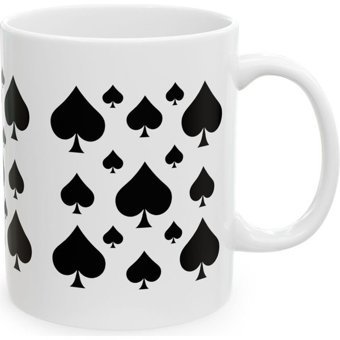 Iskambil Maça Desenli Hediyelik Baskılı Porselen Beyaz Lüks Kupa Bardak