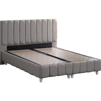 Cesur Narva 150 x 200 cm Ayrılabilen Yataklı Başlıklı Çift Kişilik Sandıklı Baza Seti Gri