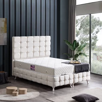 Setay Duke Lüx 140 x 190 cm Ayrılabilen Başlıklı Çift Kişilik Sandıklı Baza Seti Krem