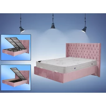 Berksan Uyku Dünyası 180 x 200 cm Yataklı Başlıklı Çift Kişilik Sandıklı Baza Seti Pembe