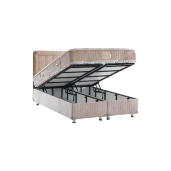 Belletto Valencia 120x200 cm Başlıklı Yataklı Sandıklı Tek Kişilik Baza Seti Krem
