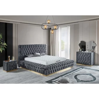 Arleno Bedding Picasso 160 x 200 cm Yataklı Başlıklı Çift Kişilik Sandıklı Baza Seti Siyah