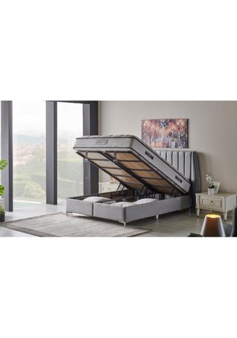 Md Viscotton 140 x 190 cm Ayrılabilen Başlıklı Çift Kişilik Sandıklı Baza Seti Gri