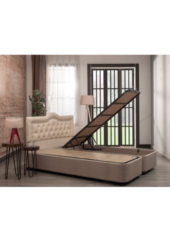 Nivabaza 140 x 200 cm Başlıklı Çift Kişilik Sandıklı Baza Seti Krem