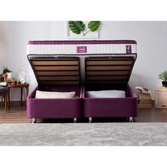 Niron Yatak Violet 150 x 200 cm Başlıklı Çift Kişilik Sandıklı Baza Seti Mor