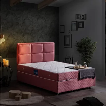Setay Orthosoft 200 x 150 cm Ayrılabilen Yataklı Başlıklı Çift Kişilik Sandıklı Baza Seti Pembe