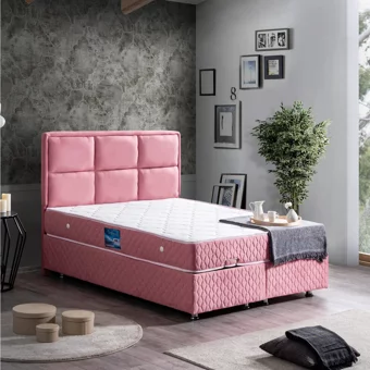 Setay Orthosoft 200 x 150 cm Ayrılabilen Yataklı Başlıklı Çift Kişilik Sandıklı Baza Seti Pembe