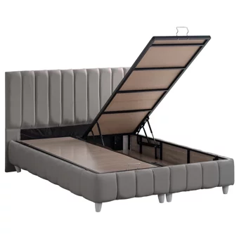 Cesur Narva 180 x 200 cm Ayrılabilen Yataklı Başlıklı Çift Kişilik Sandıklı Baza Seti Gri