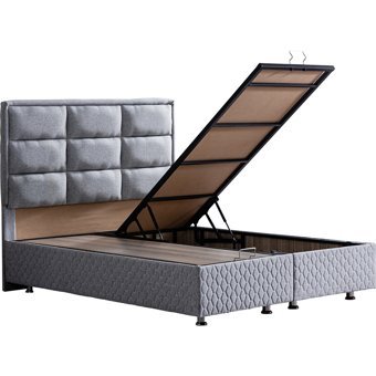 Setay Grande 200 x 150 cm Ayrılabilen Yataklı Başlıklı Çift Kişilik Sandıklı Baza Seti Gri
