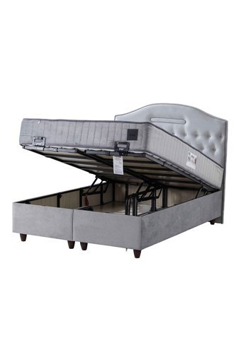 İpek Mobilya Nima 150 x 200 cm Başlıklı Çift Kişilik Sandıklı Baza Seti Açık Gri