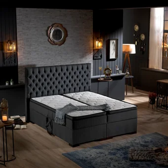 Unimet Leila 200 x 200 cm Ayrılabilen Yataklı Başlıklı Çift Kişilik Sandıklı Baza Seti Antrasit