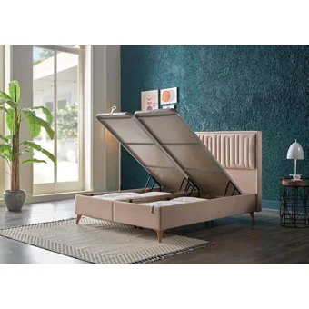 Bellona Petra Plus 100 x 200 cm Ayrılabilen Başlıksız Çift Kişilik Sandıklı Baza Krem