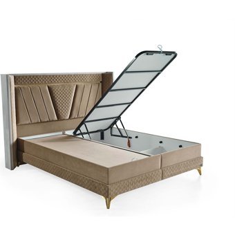 Arleno Bedding Lorenza 160 x 200 cm Ayrılabilen Yataklı Başlıklı Çift Kişilik Sandıklı Baza Seti Krem