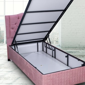 Alf Siesta 150 x 200 cm Yataklı Başlıklı Çift Kişilik Sandıklı Baza Seti Krem