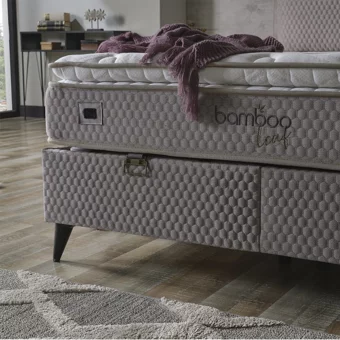 Armis Bamboo Leaf 200 x 200 cm Yataklı Başlıklı Çift Kişilik Sandıklı Baza Seti Antrasit