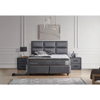 Abc Bedding Coolmax 180 x 200 cm Ayrılabilen Başlıklı Çift Kişilik Sandıklı Baza Seti Gri
