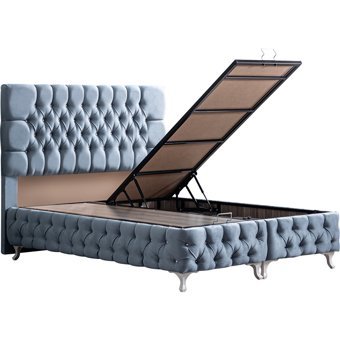 Setay Roma 180 x 200 cm Ayrılabilen Yataklı Başlıklı Çift Kişilik Sandıklı Baza Seti Mavi