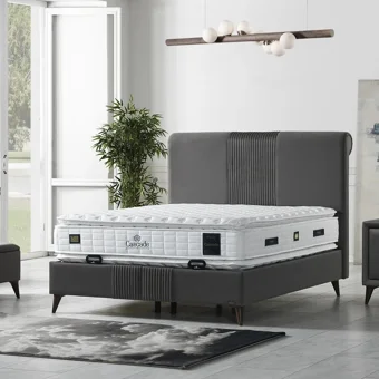 Armis Cascade 160 x 200 cm Yataklı Başlıklı Çift Kişilik Sandıklı Baza Seti Gri