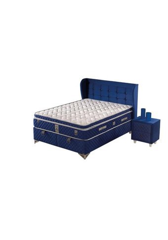 Mobilya Dükkanım Blue 180 x 200 cm Yataklı Başlıklı Çift Kişilik Sandıklı Baza Seti Mavi